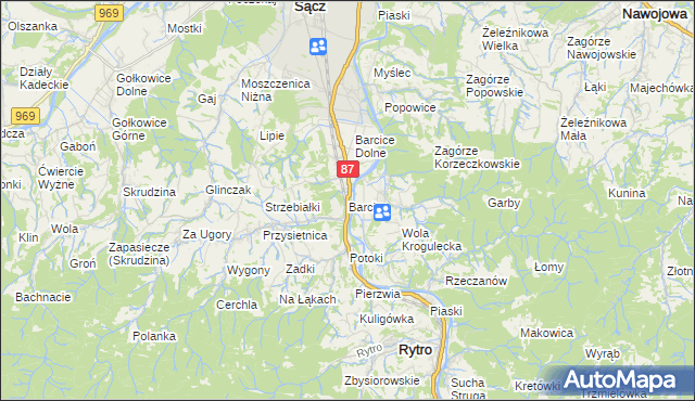 mapa Barcice gmina Stary Sącz, Barcice gmina Stary Sącz na mapie Targeo