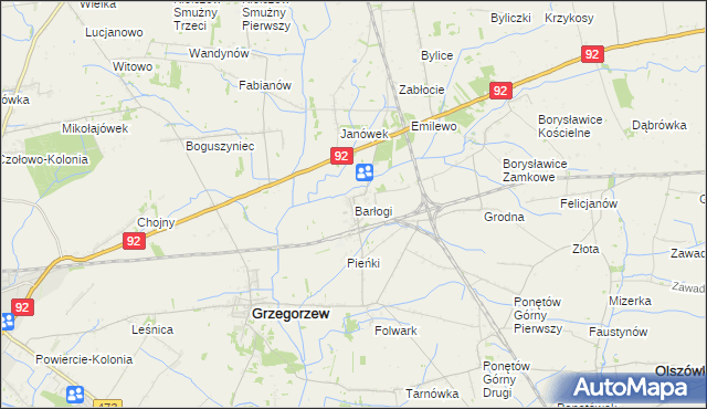 mapa Barłogi gmina Grzegorzew, Barłogi gmina Grzegorzew na mapie Targeo