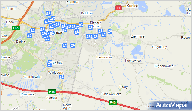 mapa Bartoszów gmina Legnickie Pole, Bartoszów gmina Legnickie Pole na mapie Targeo