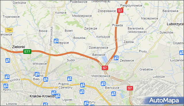 mapa Batowice, Batowice na mapie Targeo