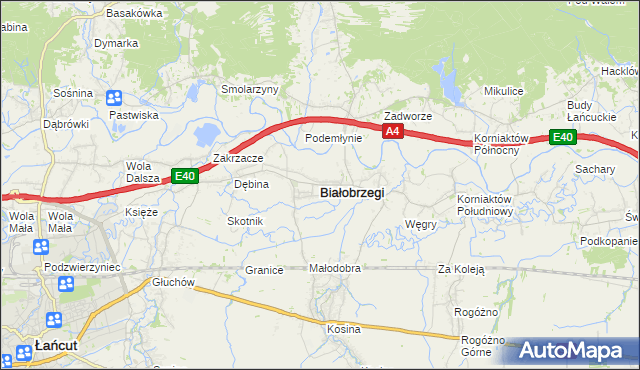 mapa Białobrzegi powiat łańcucki, Białobrzegi powiat łańcucki na mapie Targeo