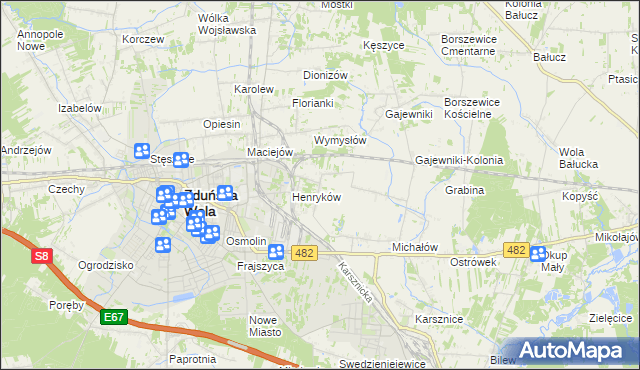 mapa Biały Ług gmina Zduńska Wola, Biały Ług gmina Zduńska Wola na mapie Targeo