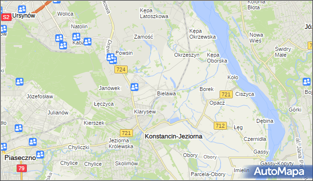 mapa Bielawa gmina Konstancin-Jeziorna, Bielawa gmina Konstancin-Jeziorna na mapie Targeo