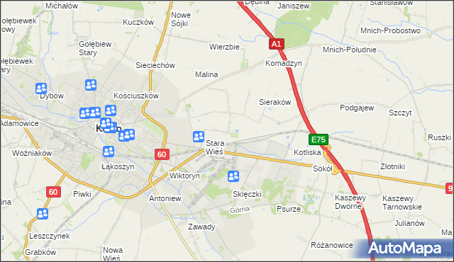 mapa Bielawki gmina Kutno, Bielawki gmina Kutno na mapie Targeo