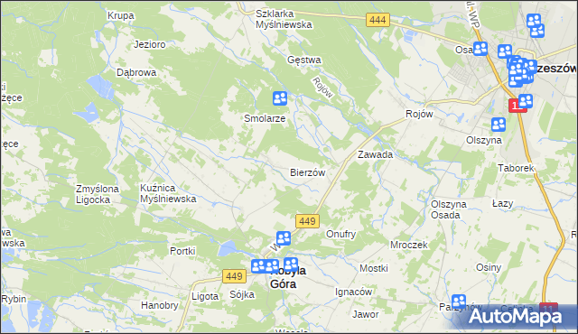 mapa Bierzów gmina Kobyla Góra, Bierzów gmina Kobyla Góra na mapie Targeo