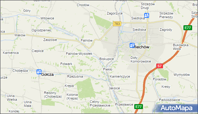 mapa Biskupice gmina Miechów, Biskupice gmina Miechów na mapie Targeo