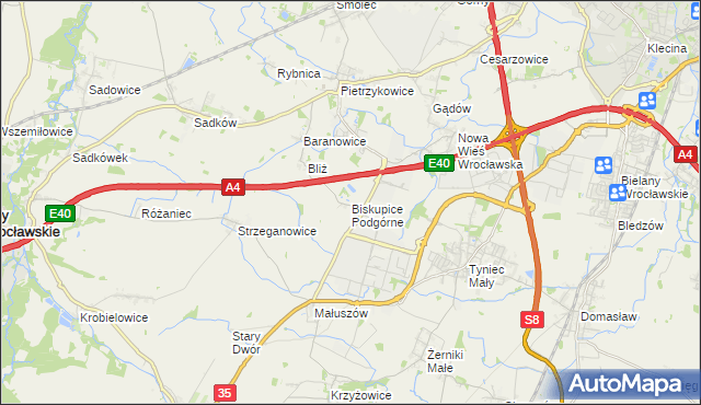 mapa Biskupice Podgórne, Biskupice Podgórne na mapie Targeo