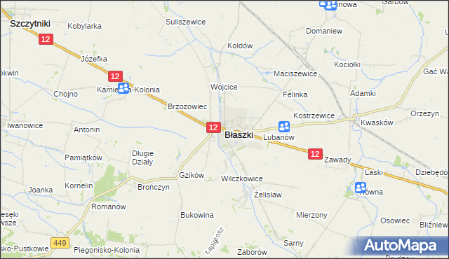 mapa Błaszki, Błaszki na mapie Targeo
