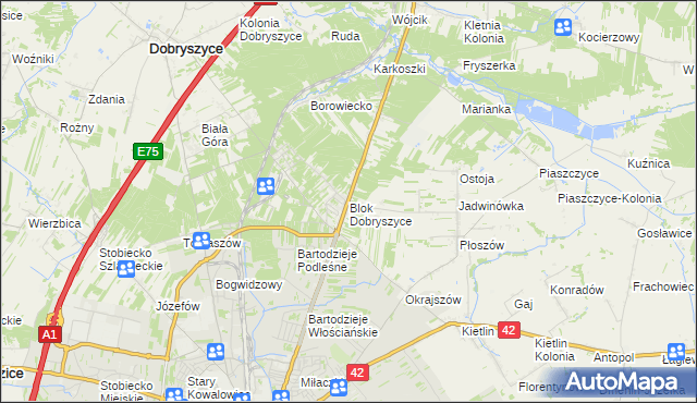 mapa Blok Dobryszyce, Blok Dobryszyce na mapie Targeo