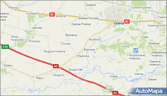 mapa Bobrowo gmina Golina, Bobrowo gmina Golina na mapie Targeo
