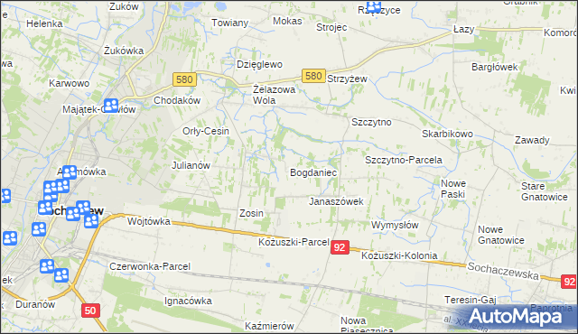 mapa Bogdaniec gmina Sochaczew, Bogdaniec gmina Sochaczew na mapie Targeo