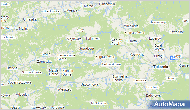 mapa Bogdanówka gmina Tokarnia, Bogdanówka gmina Tokarnia na mapie Targeo