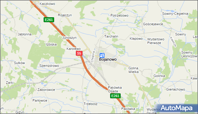 mapa Bojanowo powiat rawicki, Bojanowo powiat rawicki na mapie Targeo