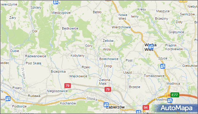 mapa Bolechowice gmina Zabierzów, Bolechowice gmina Zabierzów na mapie Targeo