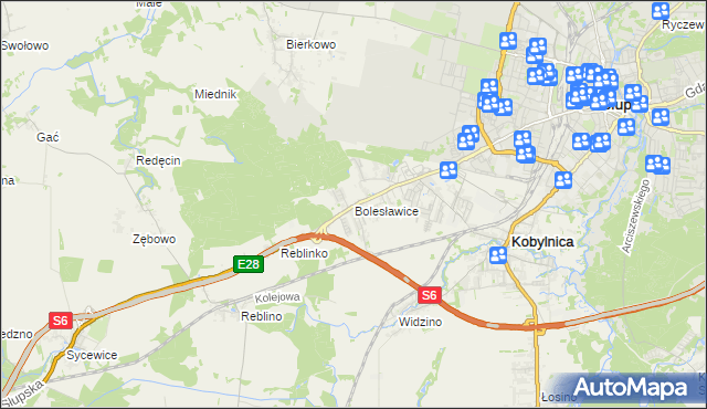 mapa Bolesławice gmina Kobylnica, Bolesławice gmina Kobylnica na mapie Targeo