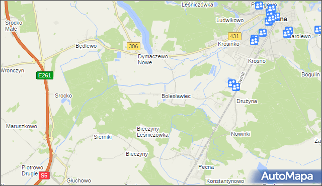 mapa Bolesławiec gmina Mosina, Bolesławiec gmina Mosina na mapie Targeo