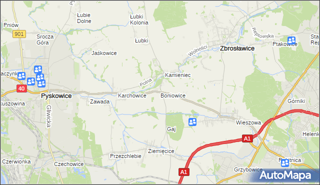 mapa Boniowice, Boniowice na mapie Targeo