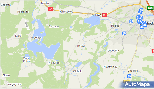 mapa Borów gmina Świebodzin, Borów gmina Świebodzin na mapie Targeo