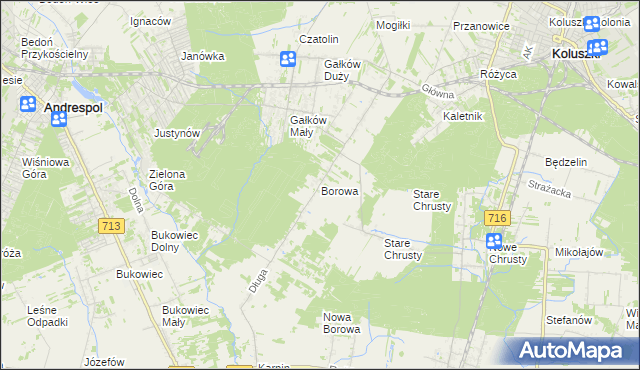 mapa Borowa gmina Koluszki, Borowa gmina Koluszki na mapie Targeo
