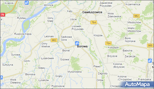 mapa Borowa powiat mielecki, Borowa powiat mielecki na mapie Targeo