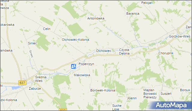 mapa Borówek gmina Żółkiewka, Borówek gmina Żółkiewka na mapie Targeo