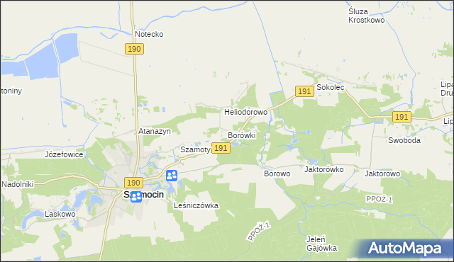 mapa Borówki gmina Szamocin, Borówki gmina Szamocin na mapie Targeo