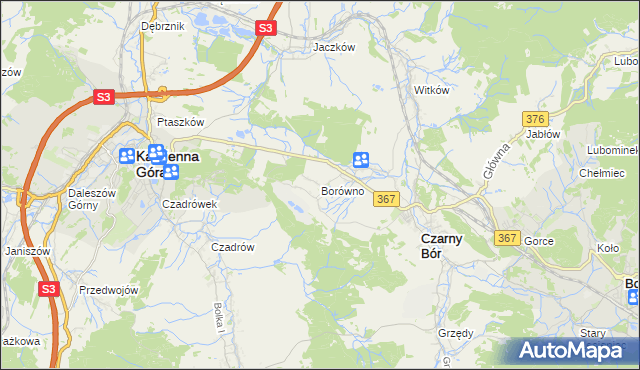 mapa Borówno gmina Czarny Bór, Borówno gmina Czarny Bór na mapie Targeo