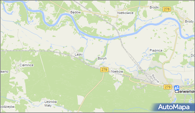 mapa Boryń gmina Czerwieńsk, Boryń gmina Czerwieńsk na mapie Targeo