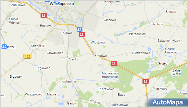 mapa Brodowo gmina Środa Wielkopolska, Brodowo gmina Środa Wielkopolska na mapie Targeo