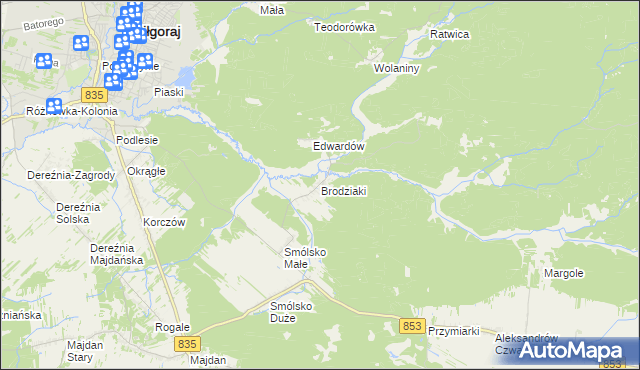 mapa Brodziaki, Brodziaki na mapie Targeo
