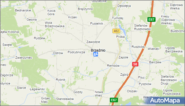 mapa Bronisławów gmina Brzeźnio, Bronisławów gmina Brzeźnio na mapie Targeo