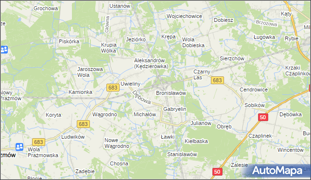 mapa Bronisławów gmina Prażmów, Bronisławów gmina Prażmów na mapie Targeo