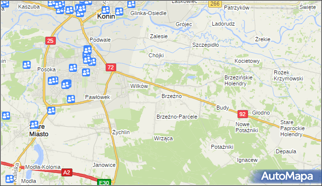 mapa Brzeźno gmina Krzymów, Brzeźno gmina Krzymów na mapie Targeo