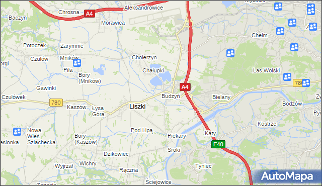 mapa Budzyń gmina Liszki, Budzyń gmina Liszki na mapie Targeo