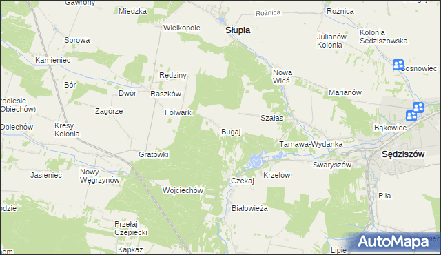 mapa Bugaj gmina Sędziszów, Bugaj gmina Sędziszów na mapie Targeo