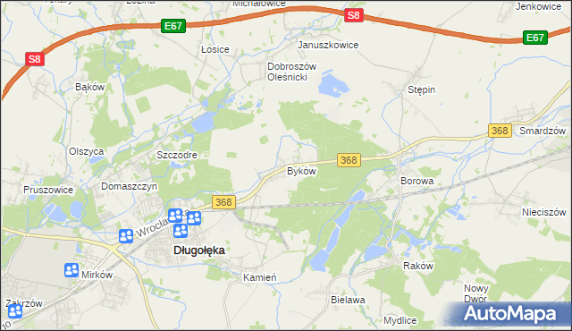 mapa Byków, Byków na mapie Targeo