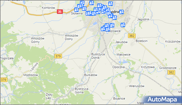 mapa Bystrzyca Dolna, Bystrzyca Dolna na mapie Targeo