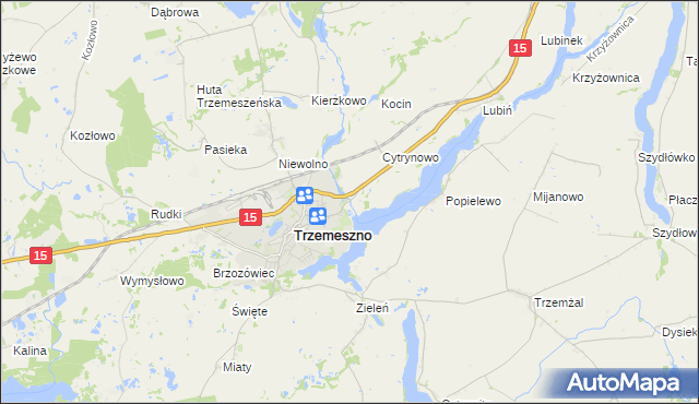 mapa Bystrzyca gmina Trzemeszno, Bystrzyca gmina Trzemeszno na mapie Targeo