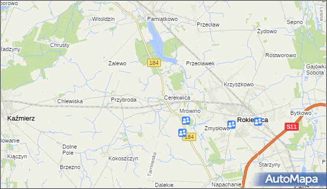 mapa Cerekwica gmina Rokietnica, Cerekwica gmina Rokietnica na mapie Targeo