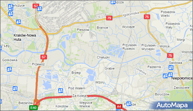 mapa Chałupki gmina Kraków, Chałupki gmina Kraków na mapie Targeo