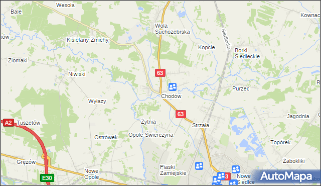 mapa Chodów gmina Siedlce, Chodów gmina Siedlce na mapie Targeo