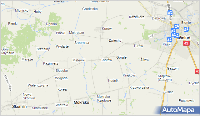 mapa Chotów gmina Mokrsko, Chotów gmina Mokrsko na mapie Targeo