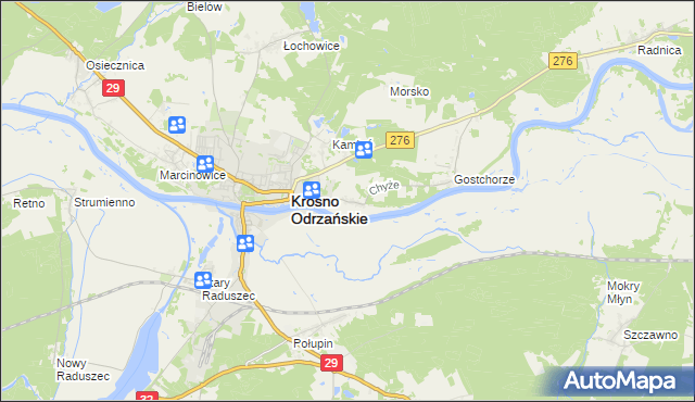 mapa Chyże gmina Krosno Odrzańskie, Chyże gmina Krosno Odrzańskie na mapie Targeo