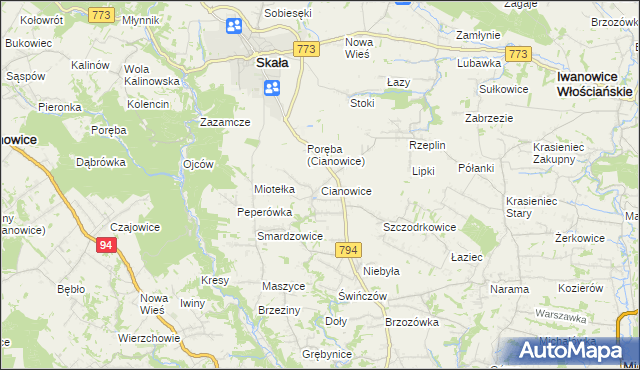 mapa Cianowice, Cianowice na mapie Targeo