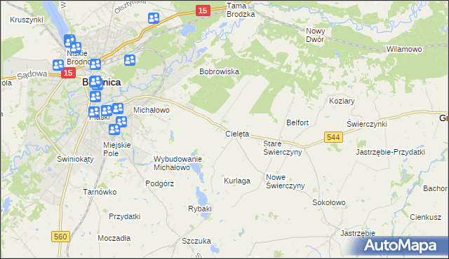 mapa Cielęta, Cielęta na mapie Targeo