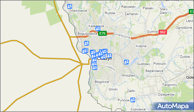 mapa Cieszyna, Cieszyn na mapie Targeo