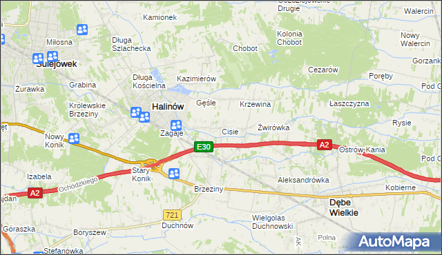 mapa Cisie gmina Halinów, Cisie gmina Halinów na mapie Targeo