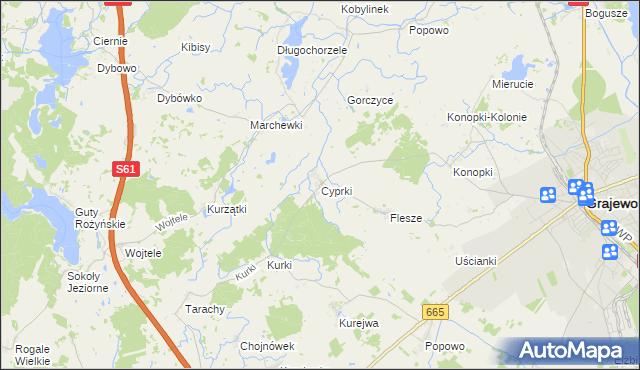 mapa Cyprki, Cyprki na mapie Targeo