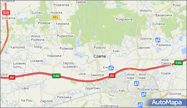 mapa Czarna powiat łańcucki, Czarna powiat łańcucki na mapie Targeo