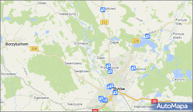 mapa Dąbki gmina Bytów, Dąbki gmina Bytów na mapie Targeo